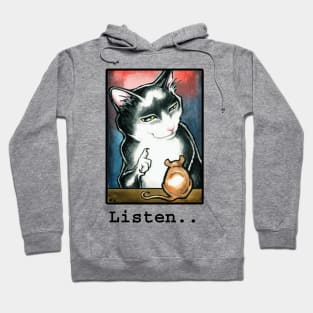 Cat and Mouse - Listen - Black Outline Hoodie